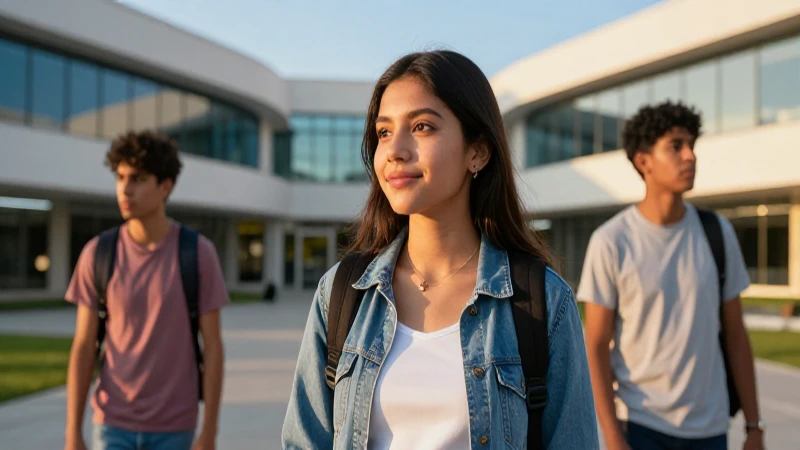 Joven mexicano optimista en campus futurista