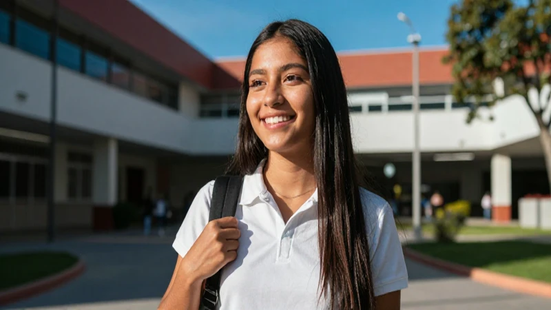 Estudiante mexicana alegre en campus universitario