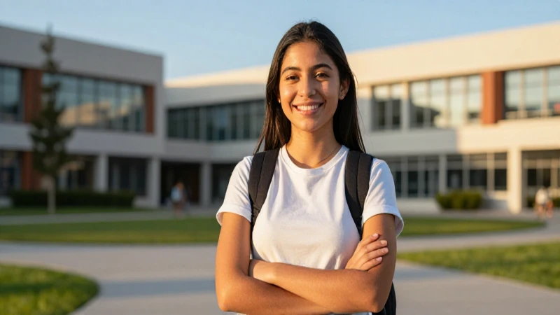 Estudiante mexicana sonriente en campus brillante