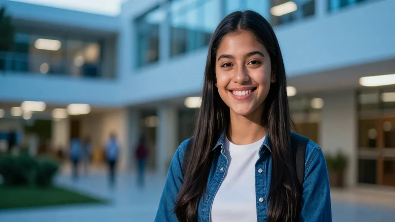 Estudiante joven sonriendo en campus moderno