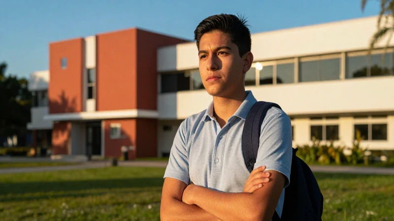 Estudiante mexicano en campus universitario moderno
