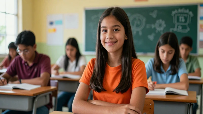 Estudiante mexicano brillante en clase moderna