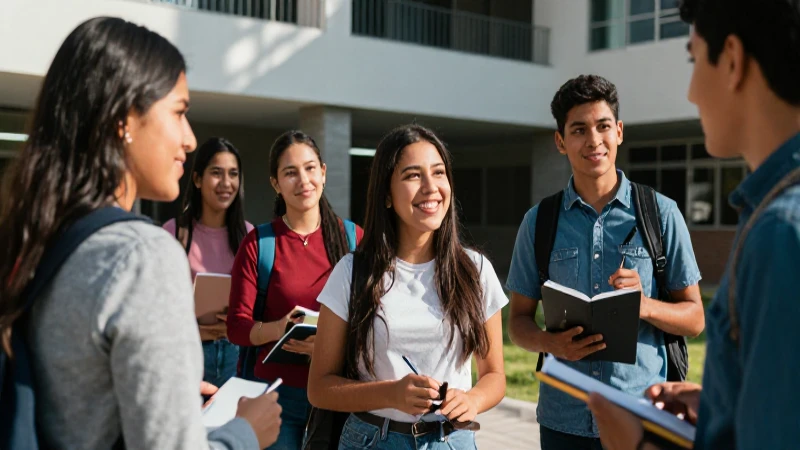 Cómo contratar a un becario de Jóvenes Construyendo el Futuro 2 Estudiantes mexicanos colaboran alegremente en campus moderno