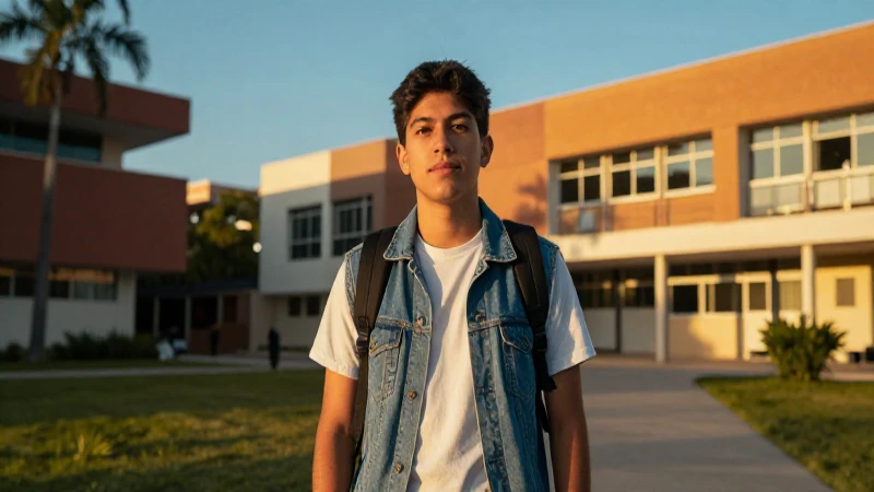Joven mexicano en campus con luz dorada
