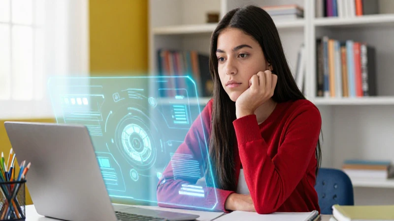Estudiante mexicano con interfaz holográfica moderna
