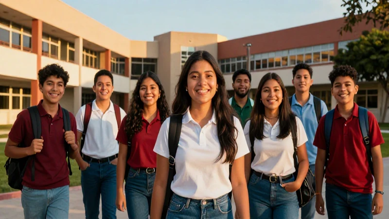 Estudiantes mexicanos felices en un campus moderno