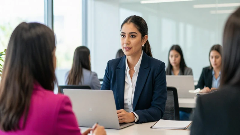 Mentor joven mexicano en oficina moderna