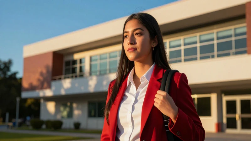Estudiante mexicano brillante en campus moderno