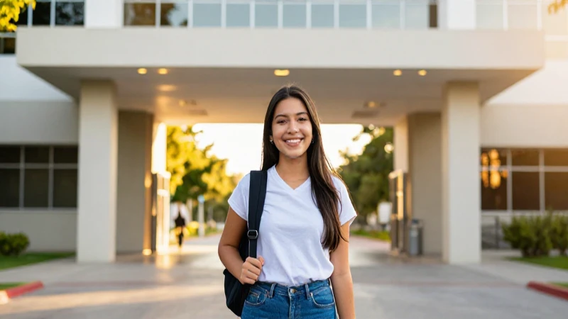 Estudiante mexicano ambicioso en campus brillante