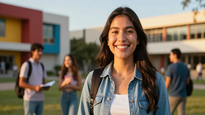 Estudiante mexicano exitoso en campus universitario