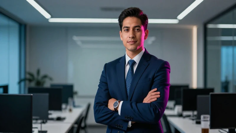Joven ejecutivo mexicano exitoso en oficina moderna