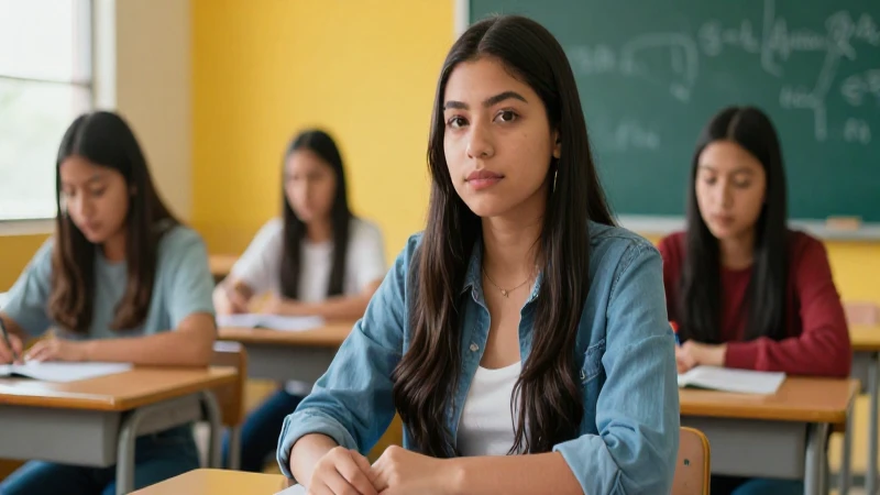 Estudiante mexicana atractiva en aula moderna
