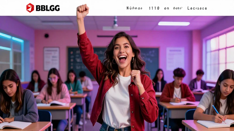 Estudiante mexicana victoriosa en aula moderna