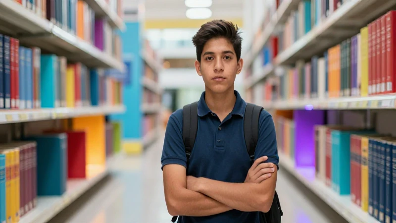 Estudiante mexicano brillante en campus universitario vibrante
