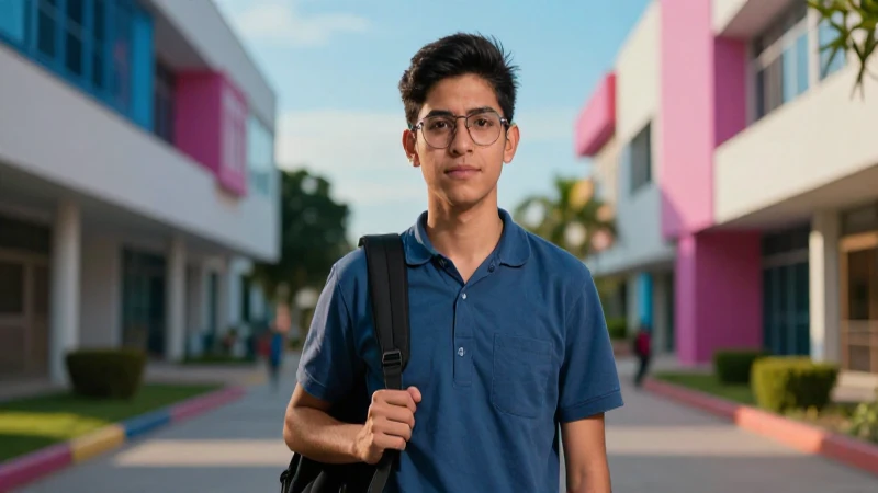 Estudiante mexicano moderno en campus universitario vibrante