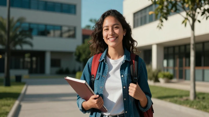 Joven estudiante mexicano exitoso en campus moderno