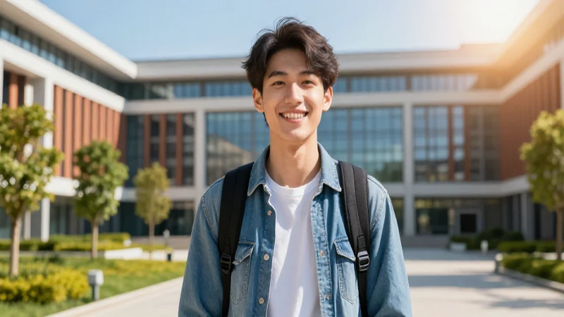 Estudiante decidido en campus vibrante
