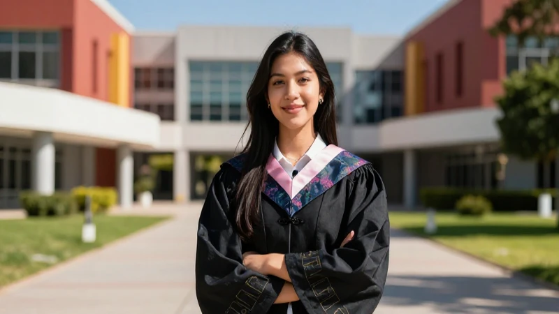 Estudiante mexicano exitoso en campus universitario soleado
