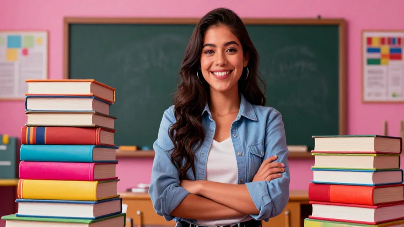 Joven mexicana sonriendo en clase vibrante