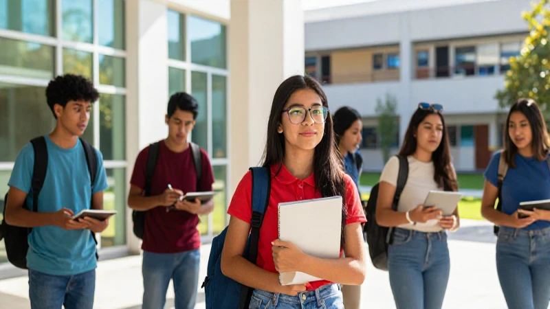 Estudiantes mexicanos en campus universitario moderno y soleado