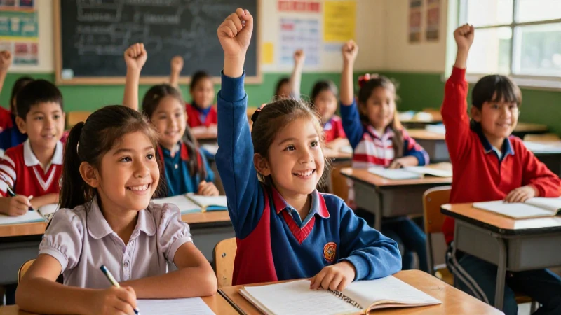 Niños felices en clase logrando mucho