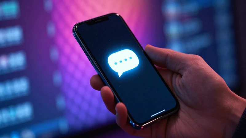 Mano con móvil brillante en fondo digital profesional