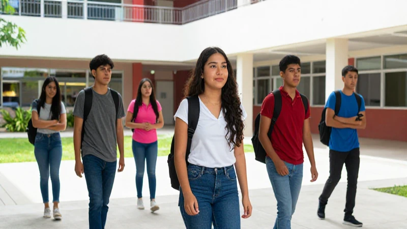 Estudiantes mexicanos modernos en campus académico vibrante