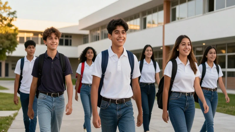Estudiantes mexicanos caminan hacia campus