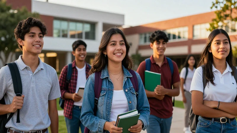 Estudiantes mexicanos felices en campus universitario moderno