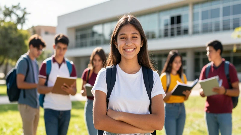 Estudiante mexicano brillante en moderno campus