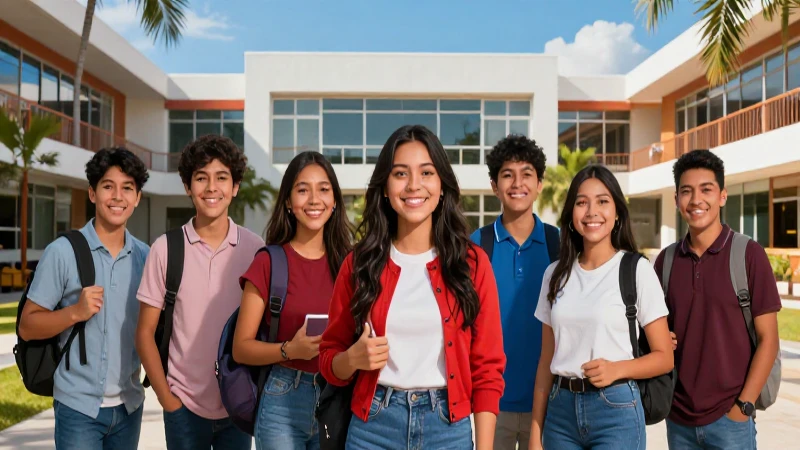 Diversos estudiantes mexicanos en campus moderno
