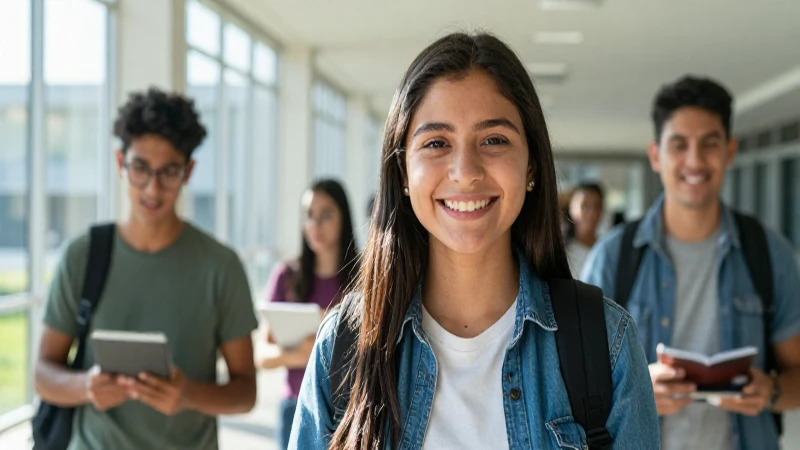 Joven mexicano sonriente en campus universitario moderno