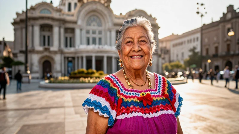 Mujer mexicana sonriente y tradicional al sol