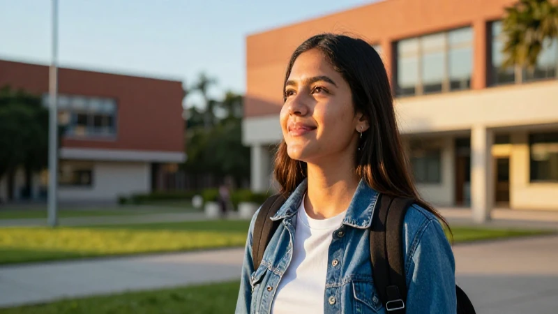 Estudiante mexicano optimista en campus dorado
