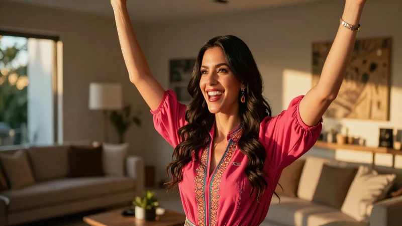 Mujer mexicana triunfante en un moderno salón