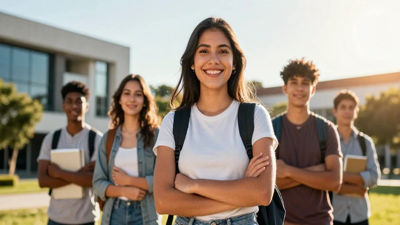 Joven estudiante mexicano sonriendo en el campus
