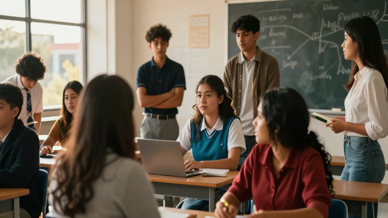 Jóvenes mexicanos colaborando en un entorno educativo moderno