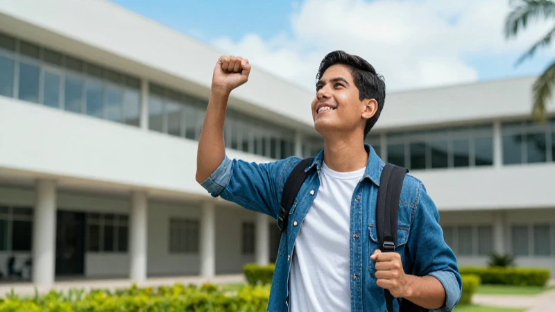 Éxito estudiantil vibrante en campus moderno