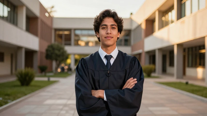 Estudiante mexicano en campus dorado