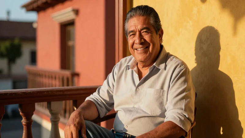 Dignificado hombre mexicano sonriendo en balcón