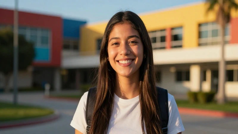 Estudiante mexicano alegre en campus moderno