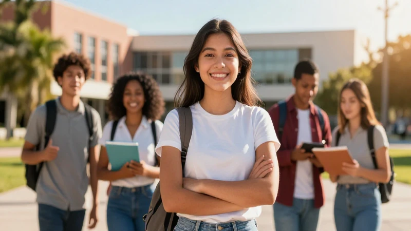 Ilustración de estudiante mexicano sonriente en campus