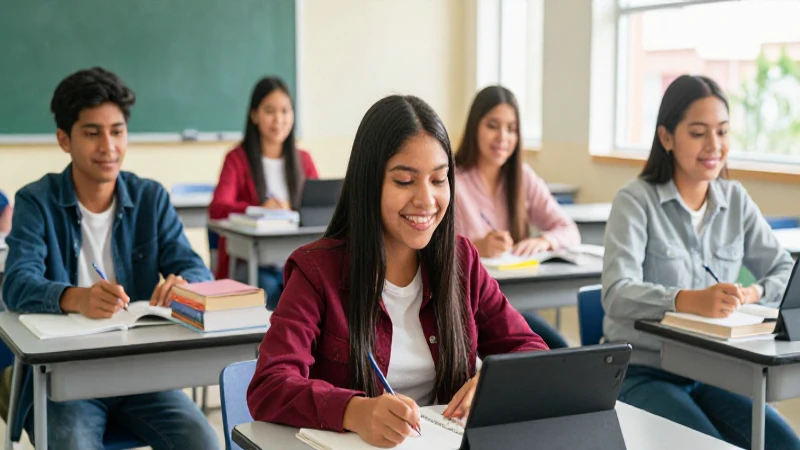 Estudiantes mexicanos vibrantes en aula moderna