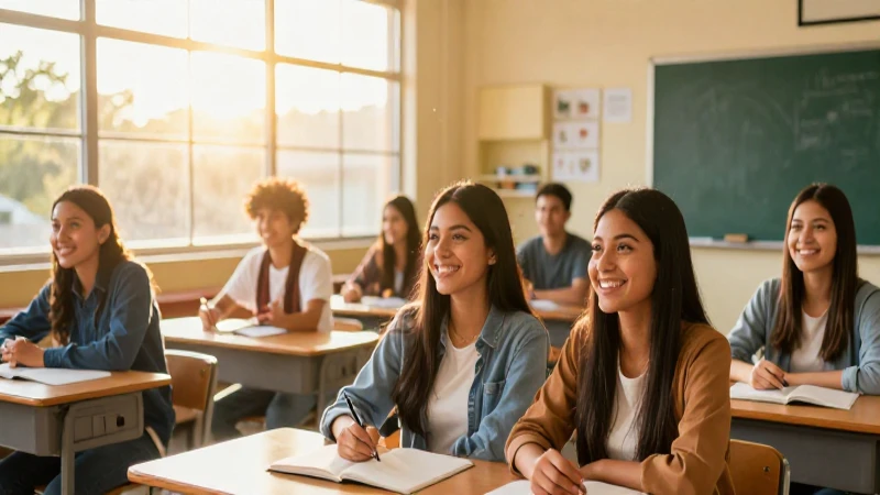 Estudiante mexicano exitoso en aula moderna