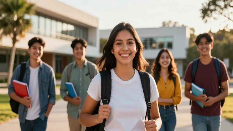 Estudiantes mexicanos en campus moderno y vibrante