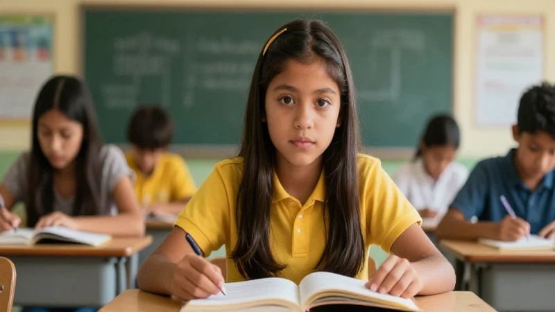Estudiante mexicano en un aula vibrante y profesional