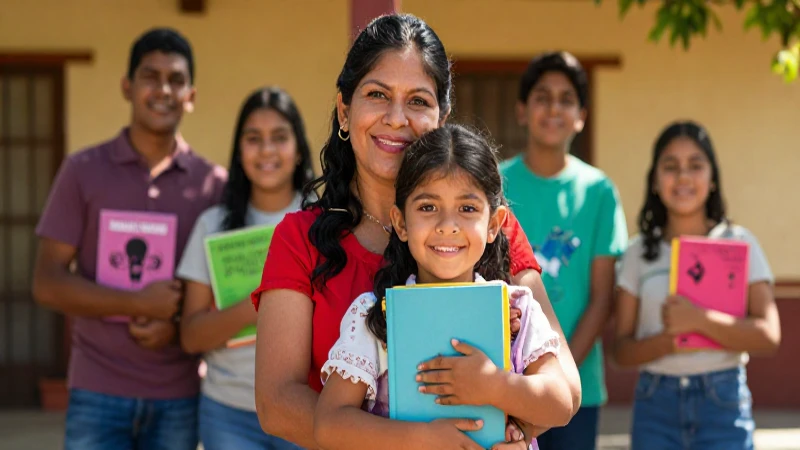 Familia mexicana feliz con libros