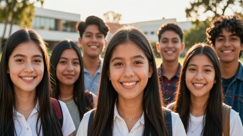 Estudiantes mexicanos felices en un campus moderno