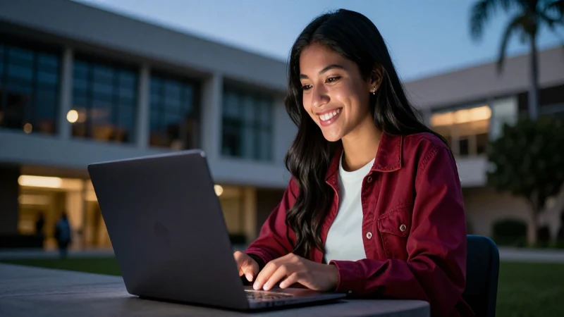 Estudiante mexicano vibrante en universidad moderna