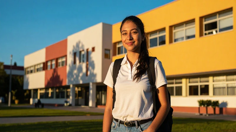 Joven mexicano en campus bajo luz dorada
